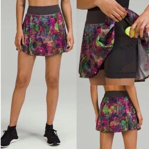 NWT Lululemon Side-Pleat HighRise Tennis skirt Multi Graphite Grey